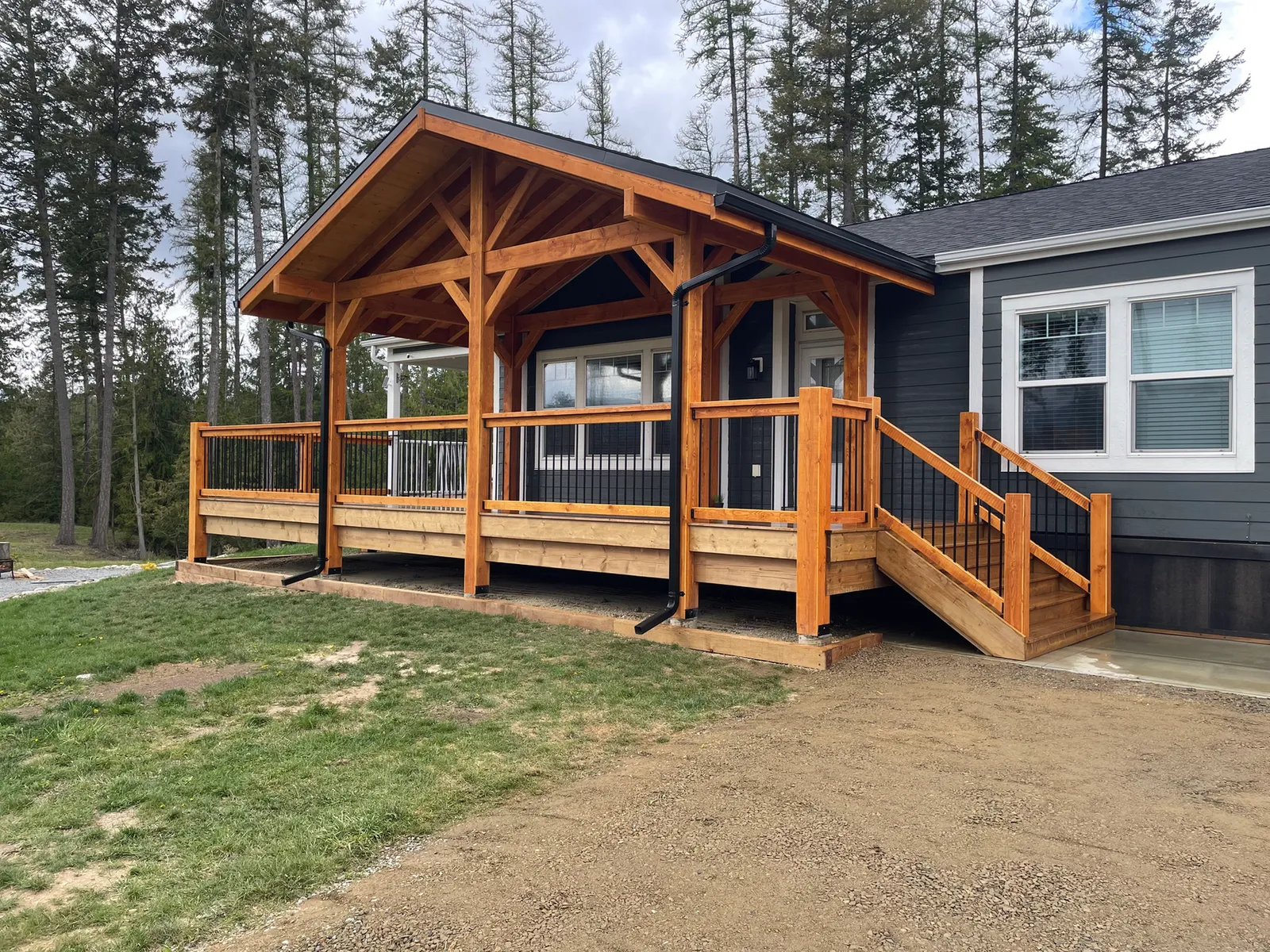 Timber frame cedar finish project by Frame to Finish